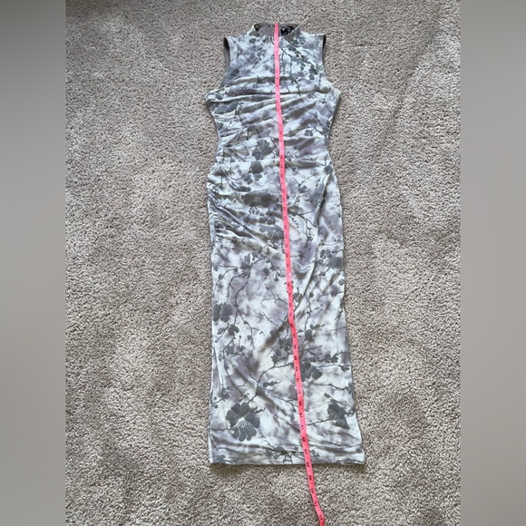 Windsor flocked mesh mock neck midi dress medium gray & white - Picture 2 of 7